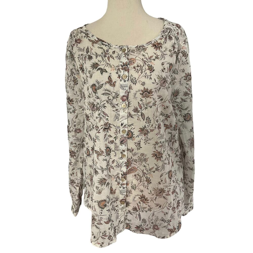 J-Jill Multicolor Floral Cotton Long Sleeve Women's Size Medium | 20-16